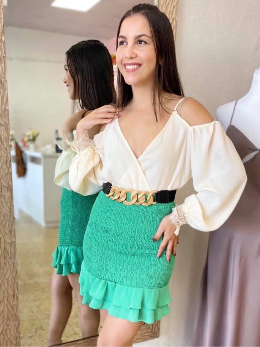 Cream Cold-Shoulder Bodysuit